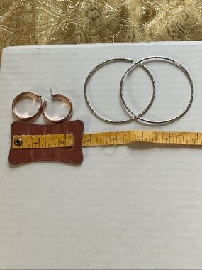 Hoop earrings, 2 pair  -silver-tone and copper-tone  for pierced ears.